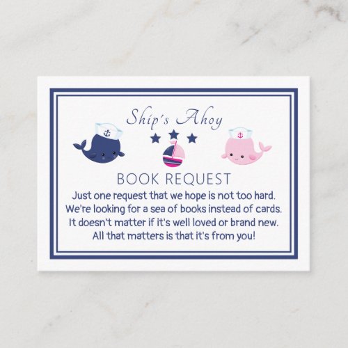 Twins Nautical Boy Girl Baby Shower Book Request Enclosure Card
