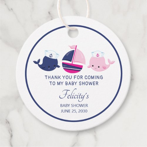 Twins Nautical Pink Blue Thank You Baby Shower Fav Favor Tags