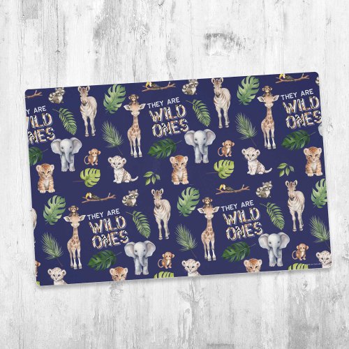 Twins Navy Blue Wild One 1st Birthday Jungle  Placemat