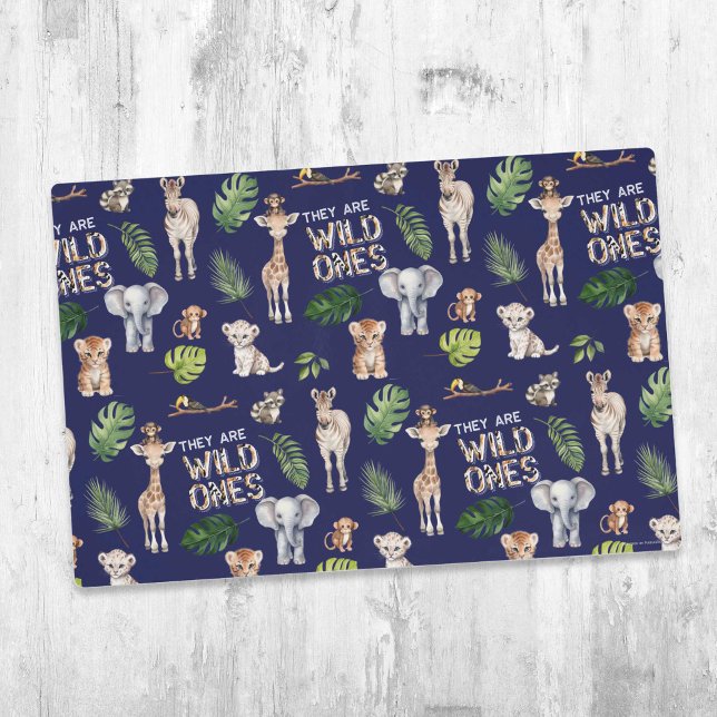 Twins Navy Blue Wild One 1st Birthday Jungle  Placemat (Twins - navy blue  wild one)