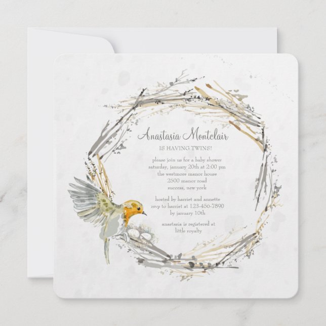 Twin's Nest Baby Shower Invitation (Front)