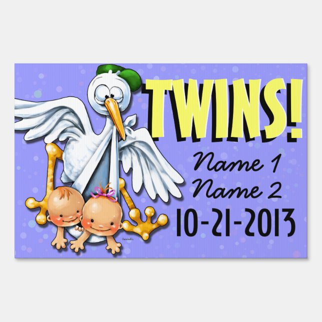 Twins. New baby announcement. Stork. Customizable Yard Sign (Front)