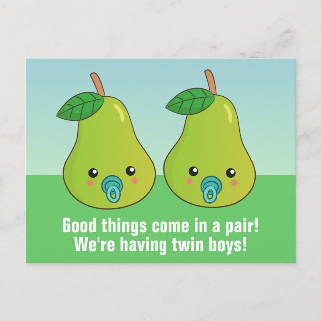 Twins Newborn - Cute cartoon pears with pacifiers Postcard (Front)