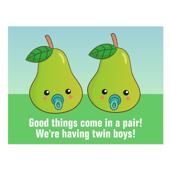 Twins Newborn   Cute cartoon pears with pacifiers Postcards