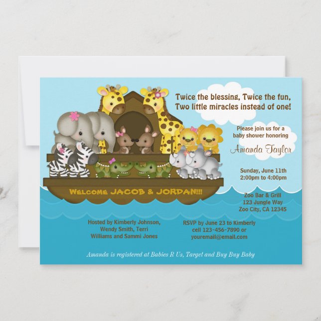 TWINS Noah's Ark Baby Shower Invitation (Front)