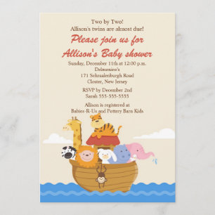 TWINS! Noah's Ark Boy or Girl Baby Shower Invitation