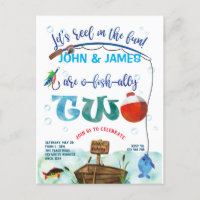 Twins O-fish-ally fishing themed 2nd birthday Invitation Postcard