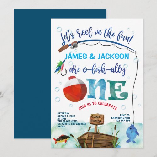 Twins O-fish-ally Little Fisherman 1st birthday