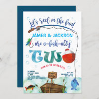 Twins O-fish-ally Little Fisherman 2nd birthday Invitation