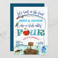 Twins O-fish-ally Little Fisherman 4th birthday  Invitation