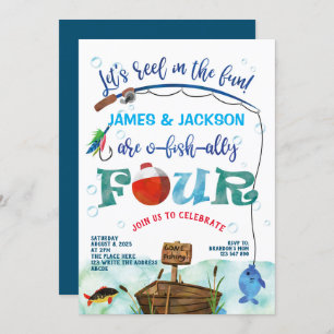 Twins O-fish-ally Little Fisherman 4th birthday Invitation