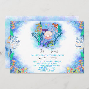 Twins Ocean Sea Animals Baby Shower  Invitation