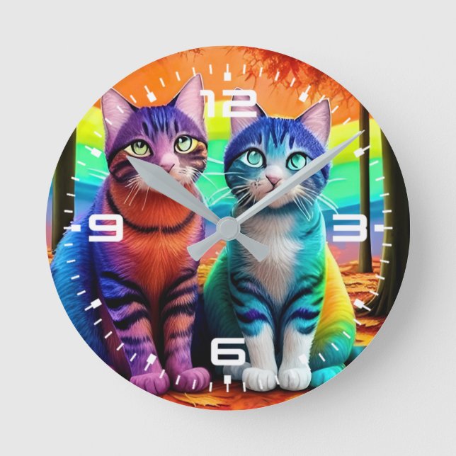 Twins of Cats Digital Art-56467 Round Clock (Front)