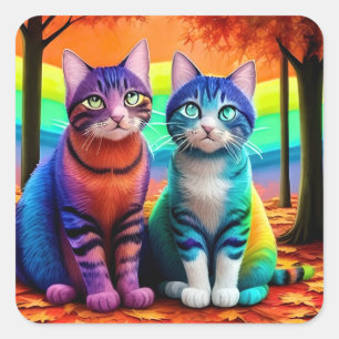 Twins of Cats Digital Art-56467 Square Sticker