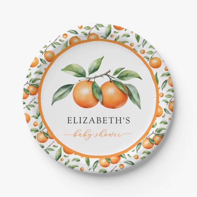 Twins Orange Baby Shower Paper Plates (Front)