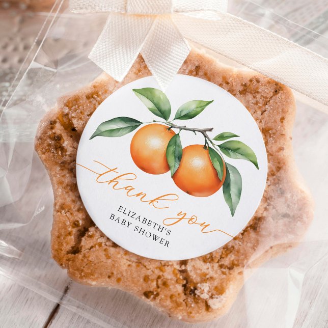 Twins Orange Baby Shower Thank You Classic Round Sticker (Creator Uploaded)