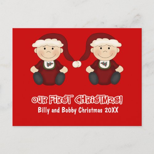 Twins  Our First Christmas Customizable Holiday Postcard