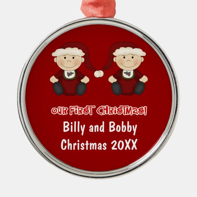 Twins:  Our First Christmas Customizable Metal Ornament (Front)