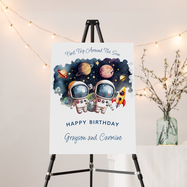Twins Outerspace Planets Happy Birthday Foam Board (In Situ (Stand))