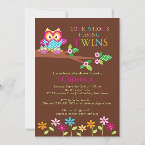 Twins Owl Baby Shower Invitations