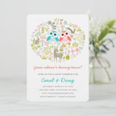 Twins Owl Baby Shower Invite Boy Gril (Standing Front)