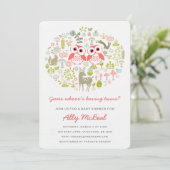 Twins Owl Baby Shower Invite Girls Pink (Standing Front)