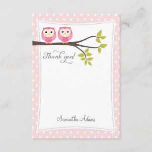 Twins Owls Thank You Card (Pink)
