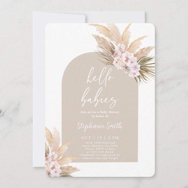 Twins Pampas Grass Baby Shower Girl Invitation (Front)