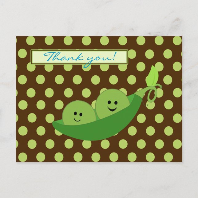 Twins Peas in a Pod Baby Shower Thank You Postcard (Front)