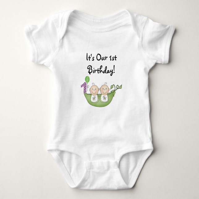 Twins Peas in a Pod  First Birthday Baby Bodysuit (Front)