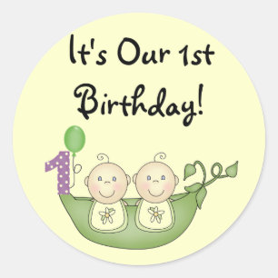 Twins Peas in a Pod First Birthday Classic Round Sticker