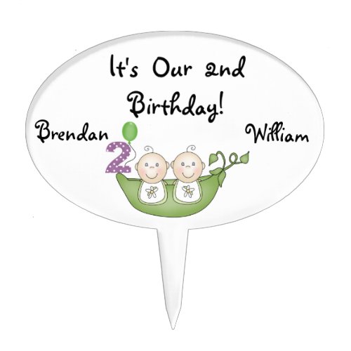 Twins Peas in Pod 2nd Birthday Cake Topper