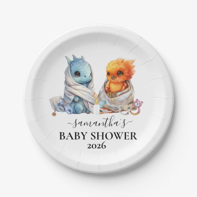 Twins Phoenix Dragon Fantasy Magical  Paper Plates (Front)