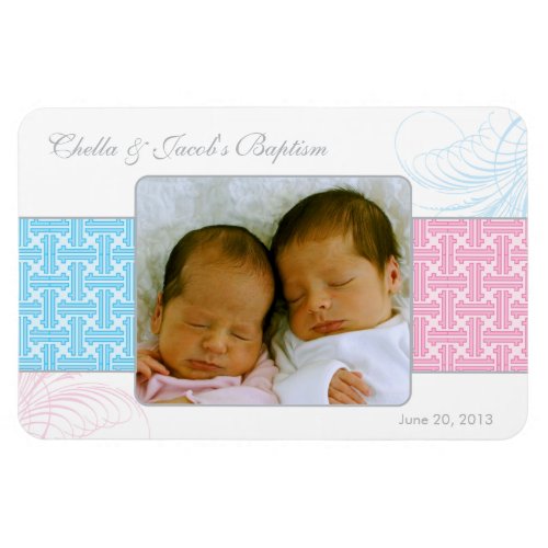 Twins Photo Baptismal Magnet Invitations