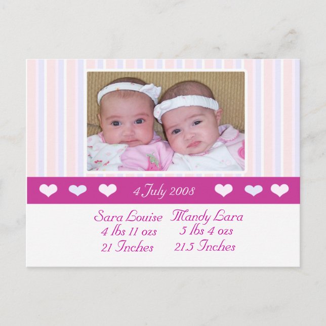Twins Photo Birth Announcement (Front)