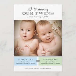 Twins Photo Birth Announcement Card | Baby Boys