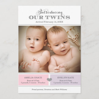 Twins Photo Birth Announcement Card | Baby Girls