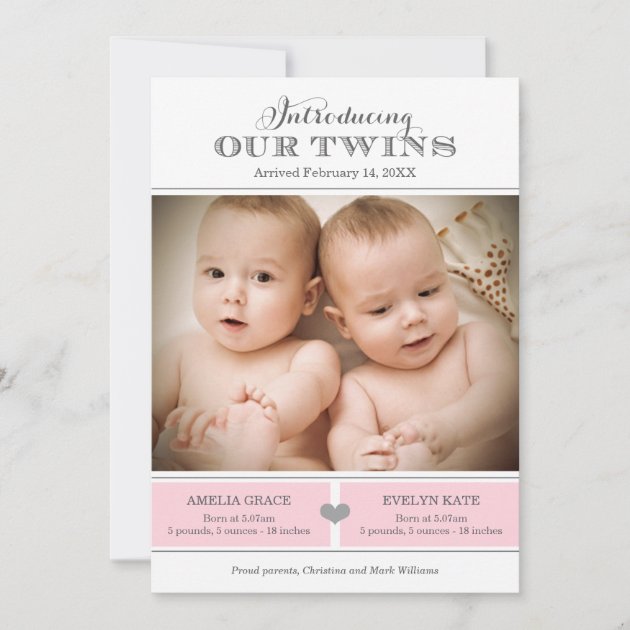 Twins Photo Birth Announcement Card | Baby Girls