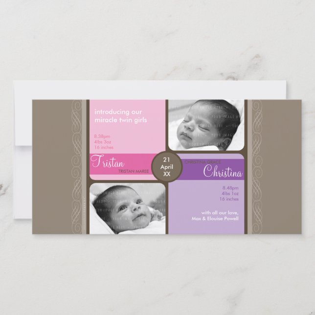 TWINS PHOTO BIRTH ANNOUNCEMENT :: cherished 4L (Front)