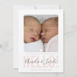 TWINS PHOTO BIRTH ANNOUNCEMENT hello pink girls
