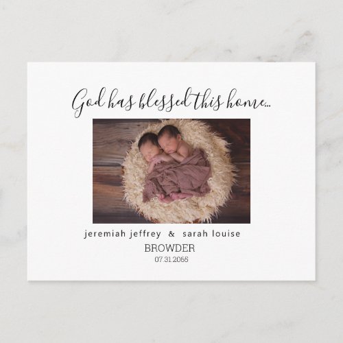 Twins Photo God Has Blessed This Home Birth  Annou Announcement Postcard