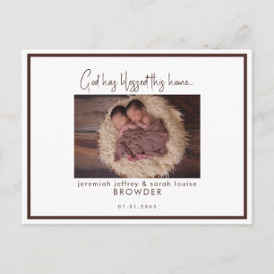 Twins Photo God Has Blessed This Home Birth Announcement Postcard
