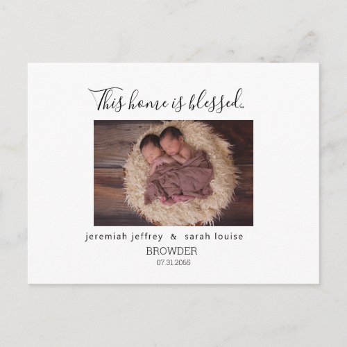 Twins Photo This home is blessed Birth  Announcement Postcard