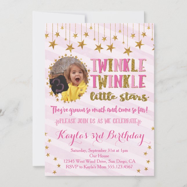 Twins Photo Twinkle Little Stars Birthday Invite (Front)