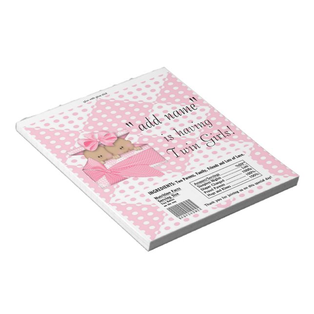 Twins Pink Baby Shower Candy Bar Wrappers Favors Notepad (Angled)