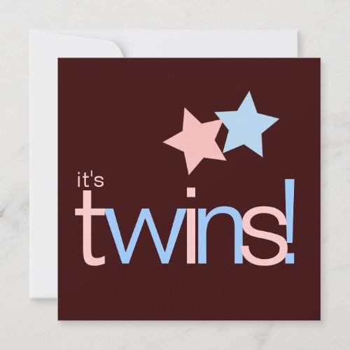 Twins Pink Blue Brown Baby Shower Invitation