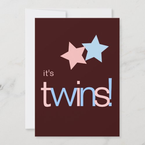 Twins Pink Blue Brown Baby Shower Invitation