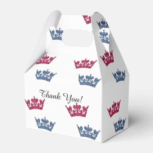 Twins Pink Blue Crowns Birthday Party Favor Boxes (Front Side)