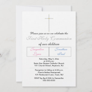 Twins Pink Blue First Holy Communion Invitation