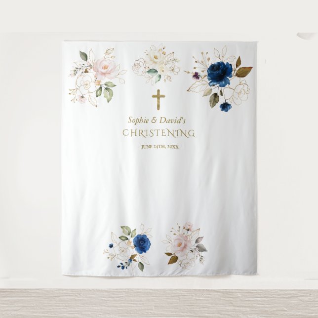 Twins Pink Blush Floral Christening Photo Prop  Tapestry (Front)
